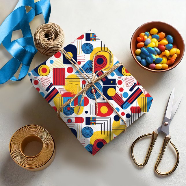 Papier Cadeau Retro Géométrique Abstrait Pat#10 Navy Red ID1067 (Créateur téléchargé)