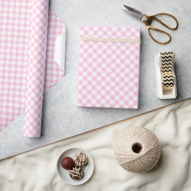 Papier Cadeau Retro Gingham Light Pink (Artisanat)