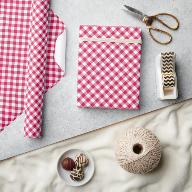 Papier Cadeau Retro Gingham Raspberry (Artisanat)