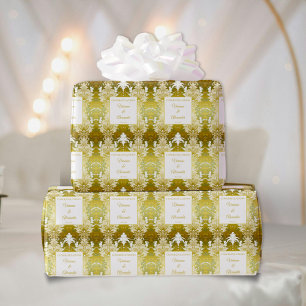 Papier Cadeau Retro Gold Green Mariage damassé