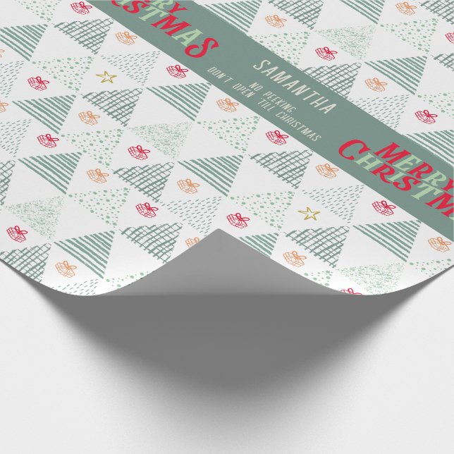 Papier Cadeau Retro Green Christmas Trees Modern Abstract Unique (Coin)