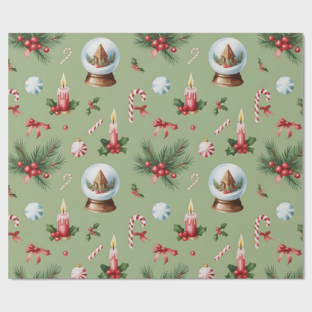 Papier Cadeau Retro Green Christmas Wrapping Paper (Plat)