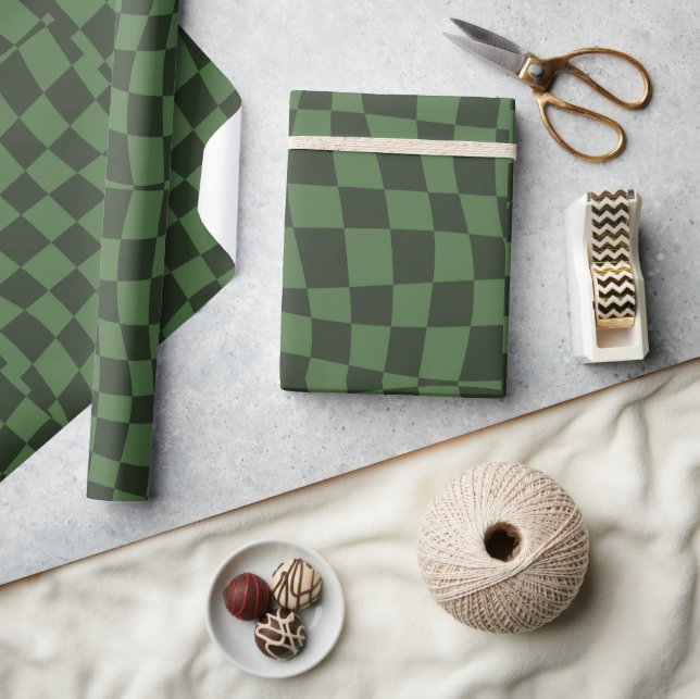 Papier Cadeau rétro groovy vert à carreaux ondulés  (Artisanat)