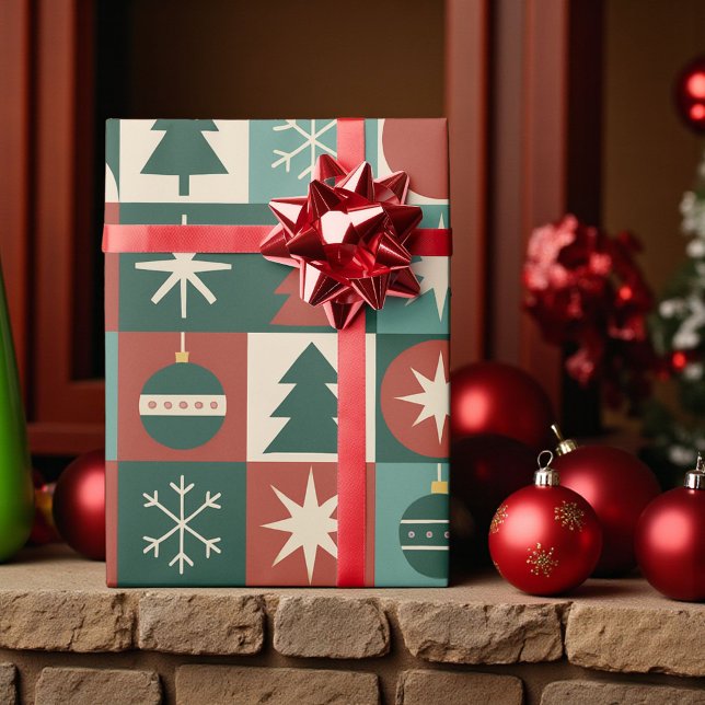 Papier Cadeau Retro Holiday À damiers Motif (Créateur téléchargé)