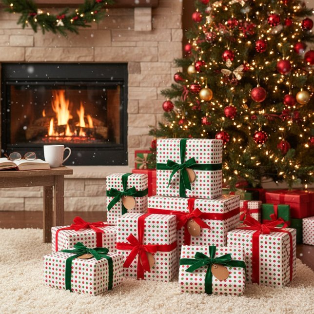 Papier Cadeau Rétro Holiday Polka Dot Moderne Du Milieu Du Siècl (Retro Holiday Polka Dot Mid-Century Modern Wrapping Paper)