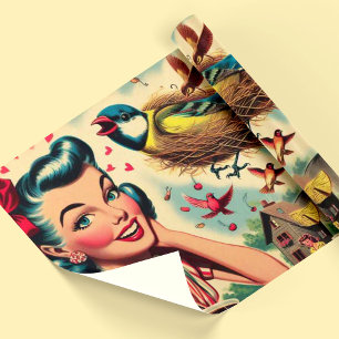 Papier Cadeau Retro Kitsch Illustration féminine des années 1950