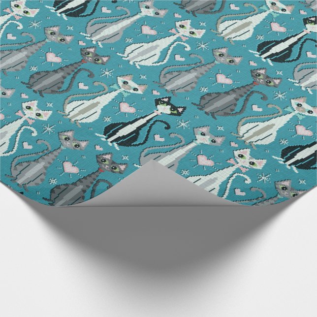 Papier Cadeau Retro Kitty Cat (faux) Cross Stitch ©studioxtine (Coin)