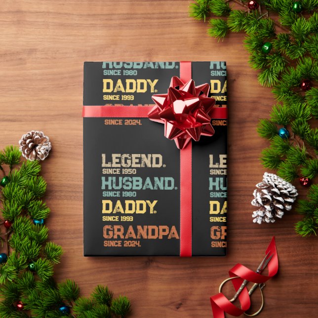 Papier Cadeau Retro Legend Mari Daddy Grand-père Personnalisé (Cadeau de vacances)