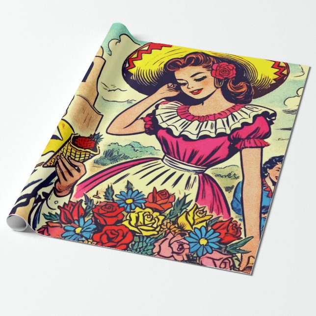 Papier Cadeau Retro Love Couple Comic (Déroulé)