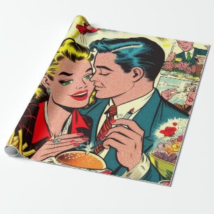 Papier Cadeau Retro Love Couple Comics