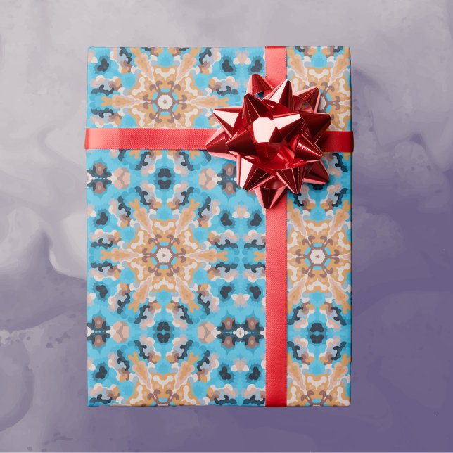 Papier Cadeau Rétro Mandala Bleu et orange (Créateur téléchargé)
