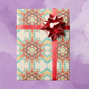 Papier Cadeau Rétro Mandala bleu rouge et jaune