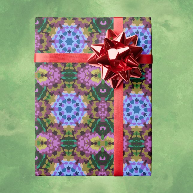 Papier Cadeau Rétro Mandala bleu violet et jaune (Créateur téléchargé)