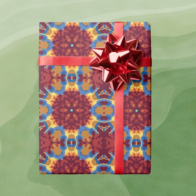 Papier Cadeau Retro Mandala rouge bleu et jaune (Créateur téléchargé)