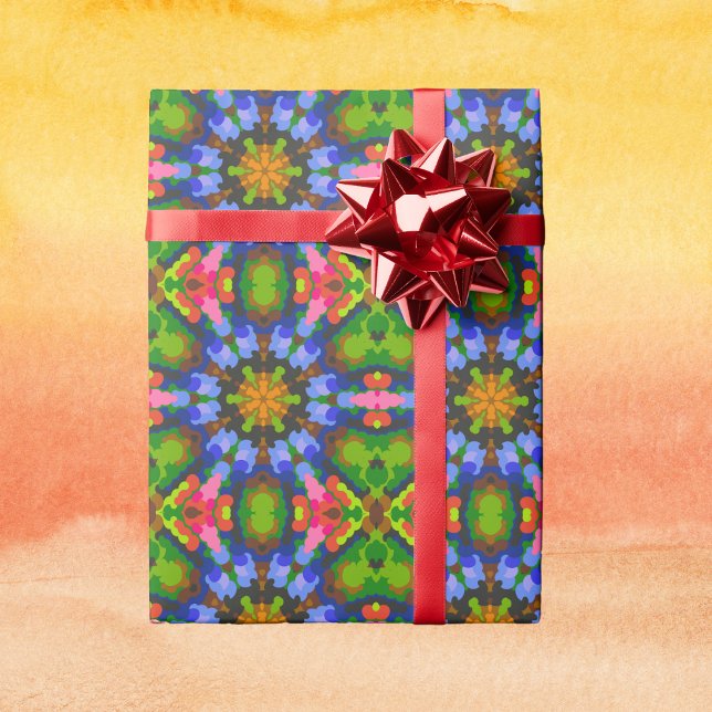 Papier Cadeau Rétro Mandala Vert bleu et rose (Créateur téléchargé)