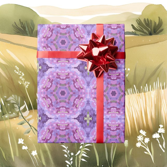 Papier Cadeau Rétro Mandala violet rose et bleu (Créateur téléchargé)