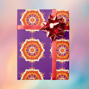 Papier Cadeau Rétro Mandala violet rouge et orange