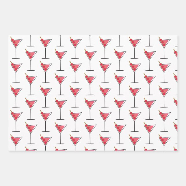 Papier Cadeau Retro Martinis 3 façons Envelopper la feuille de p (Devant)