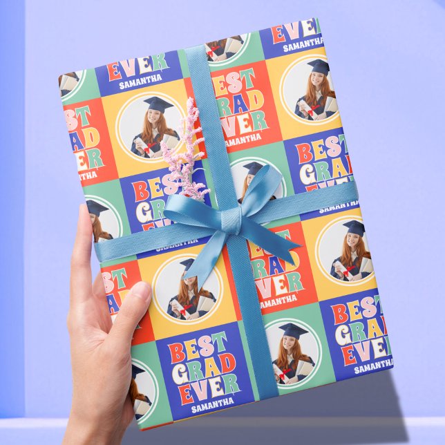 Papier Cadeau Retro Meilleur Grad Jamais Photo Graduation (Créateur téléchargé)