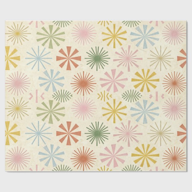Papier Cadeau Retro Mid-Century Starburst Pattern Wrapping Paper (Plat)