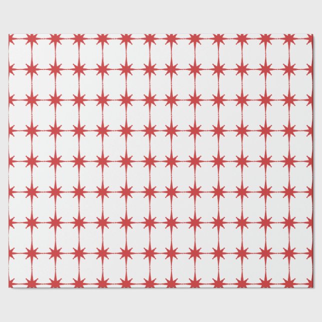 Papier Cadeau Retro Mid-siècle moderne Star Motif rouge & blanc (Couture)