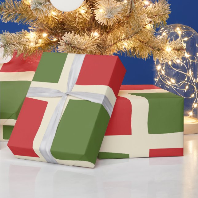 Papier Cadeau Rétro minima moderne Noël Check Grand Motif (Vacances)