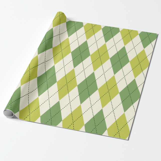 Papier Cadeau Rétro motif à motifs de losanges géométrique vert (Déroulé)