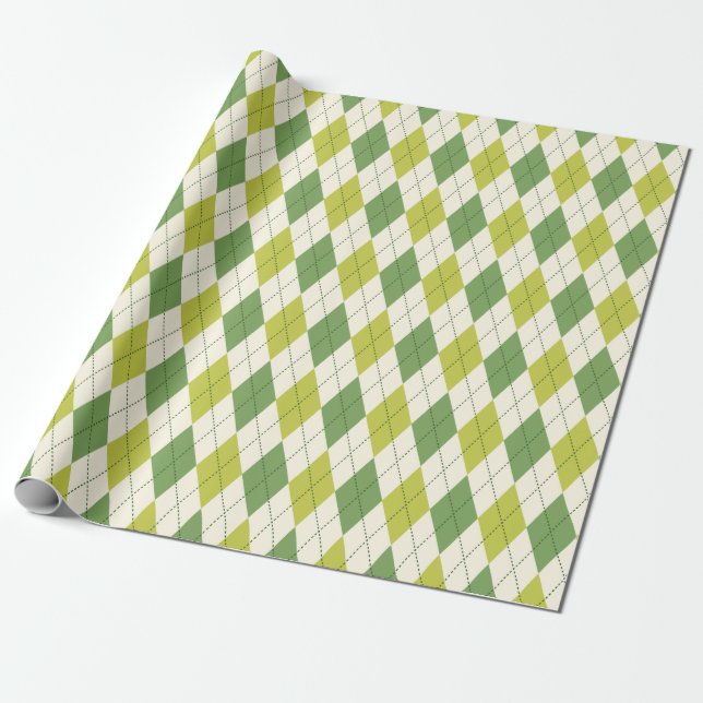 Papier Cadeau Rétro motif à motifs de losanges géométrique vert (Déroulé)