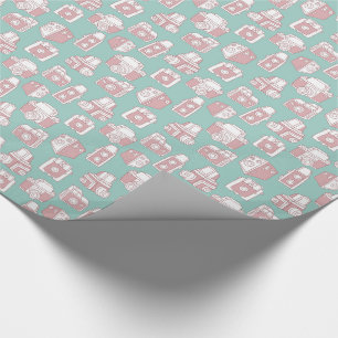 Papier Cadeau Rétro motif d'appareils-photo vintages (bleu)