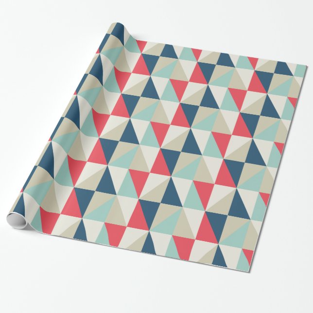 Papier Cadeau Rétro motif rouge et bleu géométrique de triangles (Déroulé)