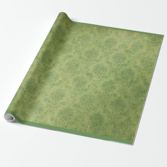 Papier Cadeau Rétro motif vert vintage de damassé (Déroulé)
