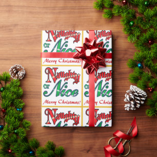 Papier Cadeau Retro Naughty ou Nice Christmas