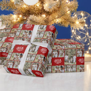 Papier Cadeau retro Noël photo collage moderne rouge