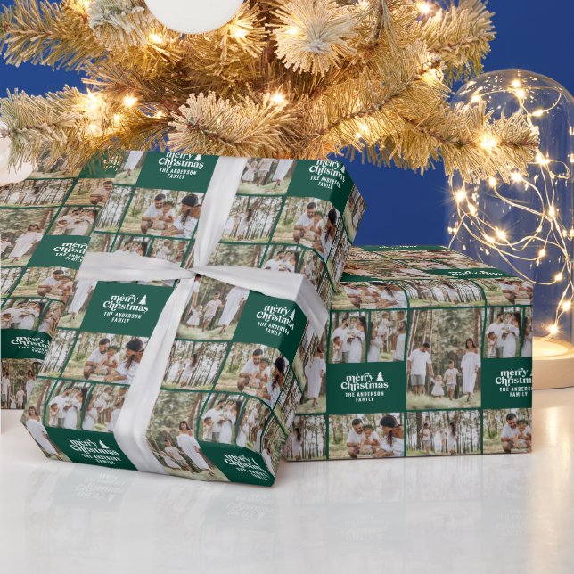 Papier Cadeau retro Noël photo collage moderne terre cuite (Vacances)