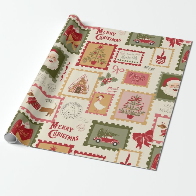 Papier Cadeau Rétro Noël Santa Collage Fêtes (Déroulé)