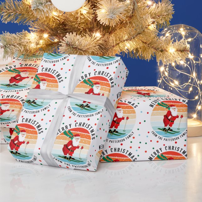 Papier Cadeau Retro Noël Sunset Ski Père Noël Personnalisé S (Vacances)