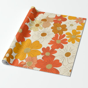 Papier Cadeau Rétro Orange Botanique Gras Floral Vintage 70s