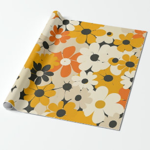 Papier Cadeau Rétro Orange Botanique Gras Floral Vintage 70s