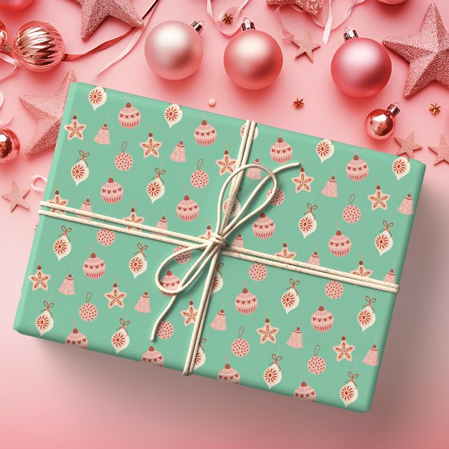 Papier Cadeau Retro Pink Christmas Ornaments (Créateur téléchargé)