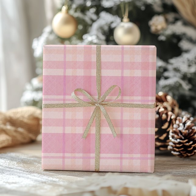 Papier Cadeau Retro Pink Plaid Whimsical Holiday  (Créateur téléchargé)