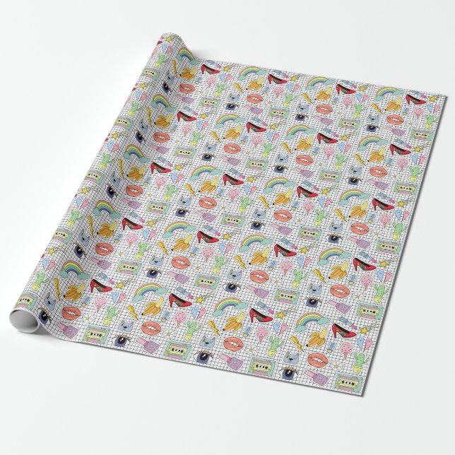 Papier Cadeau Retro Pop Art : Collection Badge (Déroulé)