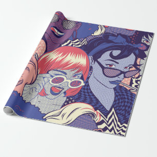 Papier Cadeau Retro Pop Art Comic Girls Seamless Motif. Gestionn