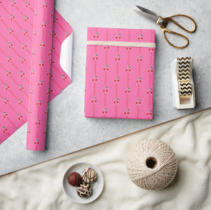 Papier Cadeau Retro Pop Art Tirages de cerise sur rose chaud