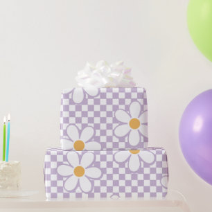 Papier Cadeau Retro Purple Check et marguerite