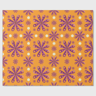 Papier Cadeau Retro Purple Flowers on Orange Background
