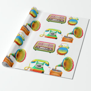 Papier Cadeau Rétro radio horloge vintage ancienne école