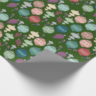 Papier Cadeau Rétro recharge de Noël - pastels sur le vert de