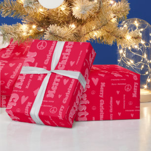 Papier Cadeau Retro rose et rouge Joyeux Noël Paix et Amour