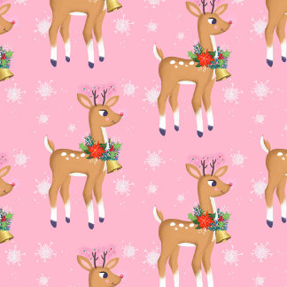 Papier Cadeau Retro Rudolph Reindeer en rose