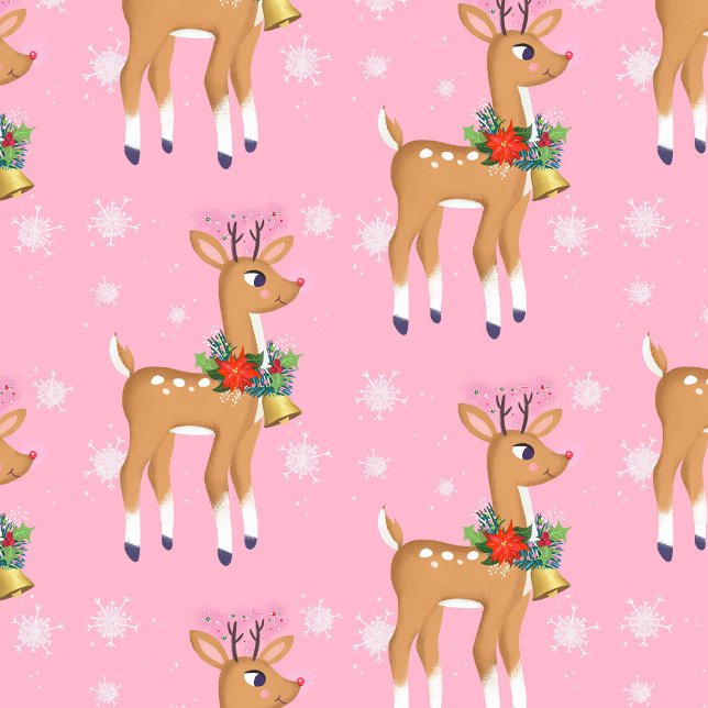Papier Cadeau Retro Rudolph Reindeer en rose (Créateur téléchargé)